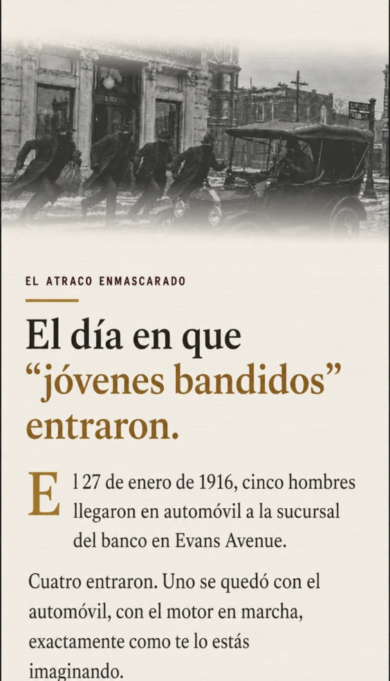 Vista previa del número inaugural de Rooted Chicago Field Notes, con la historia del robo al Washington Park National Bank en 1916.